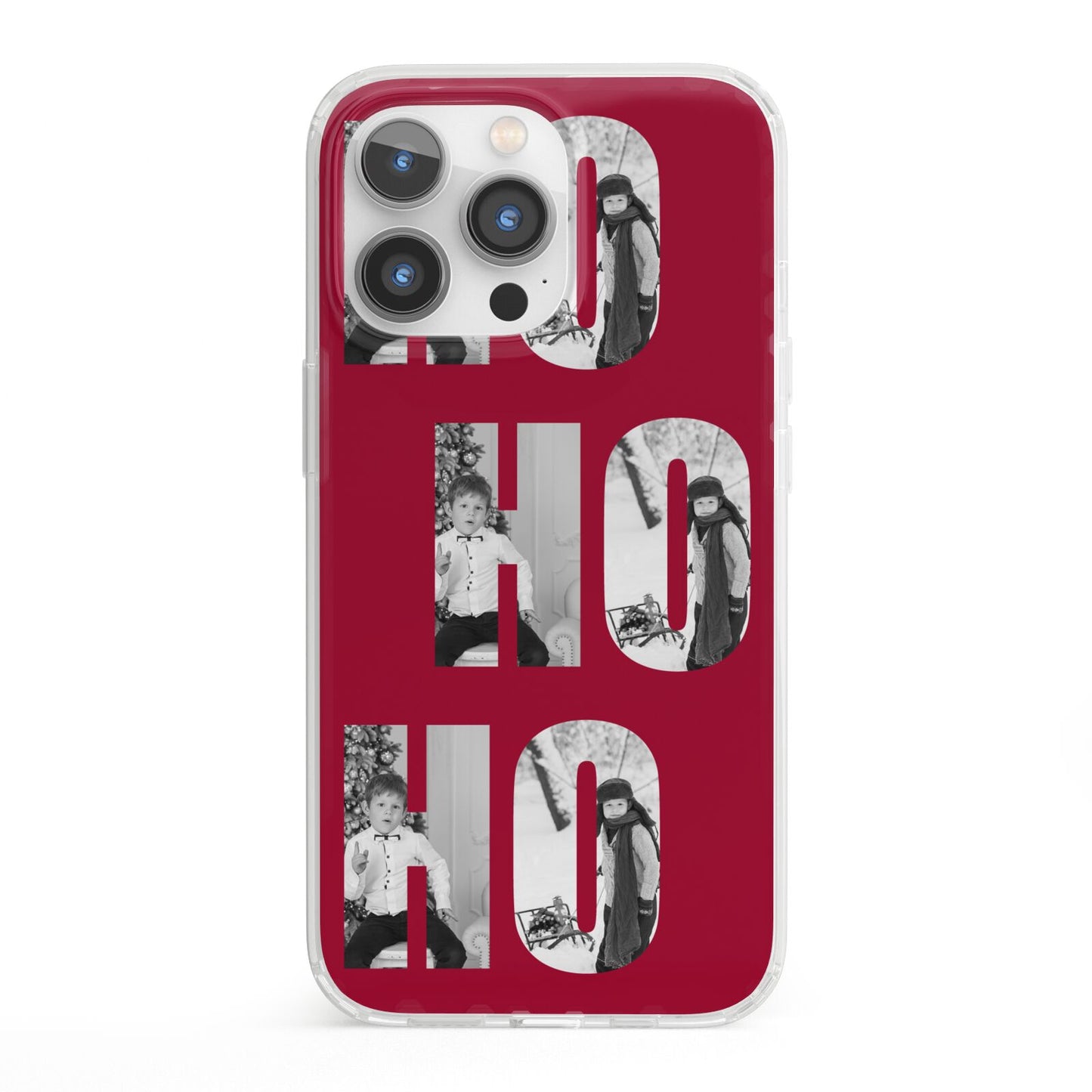 Red Ho Ho Ho Photo Upload Christmas iPhone 13 Pro Clear Bumper Case