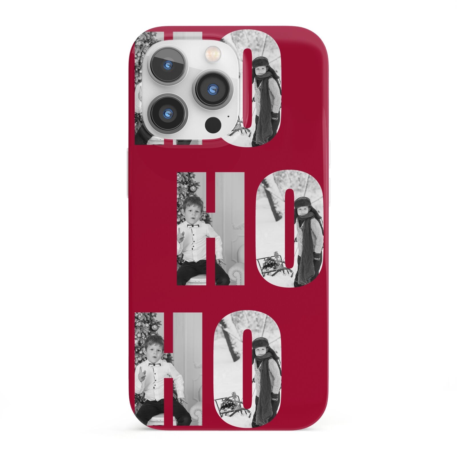 Red Ho Ho Ho Photo Upload Christmas iPhone 13 Pro Full Wrap 3D Snap Case
