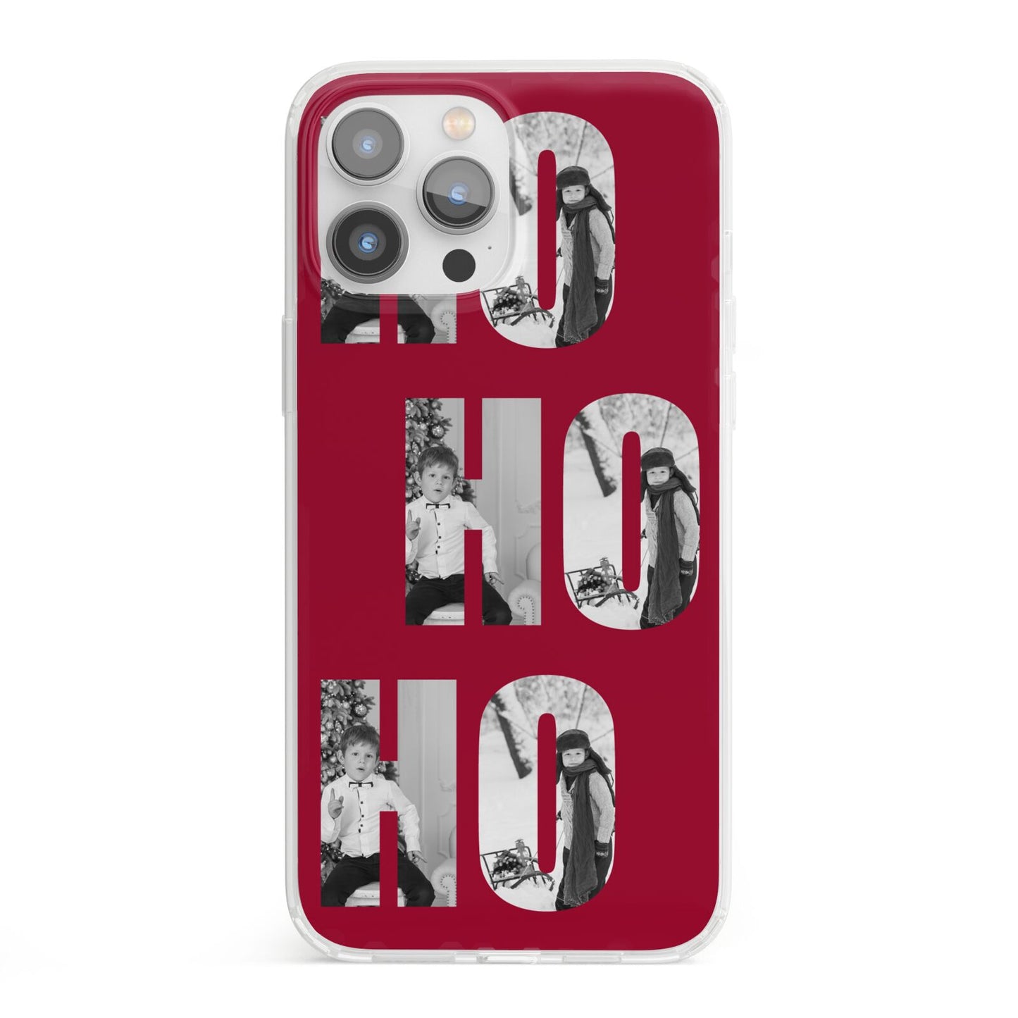 Red Ho Ho Ho Photo Upload Christmas iPhone 13 Pro Max Clear Bumper Case