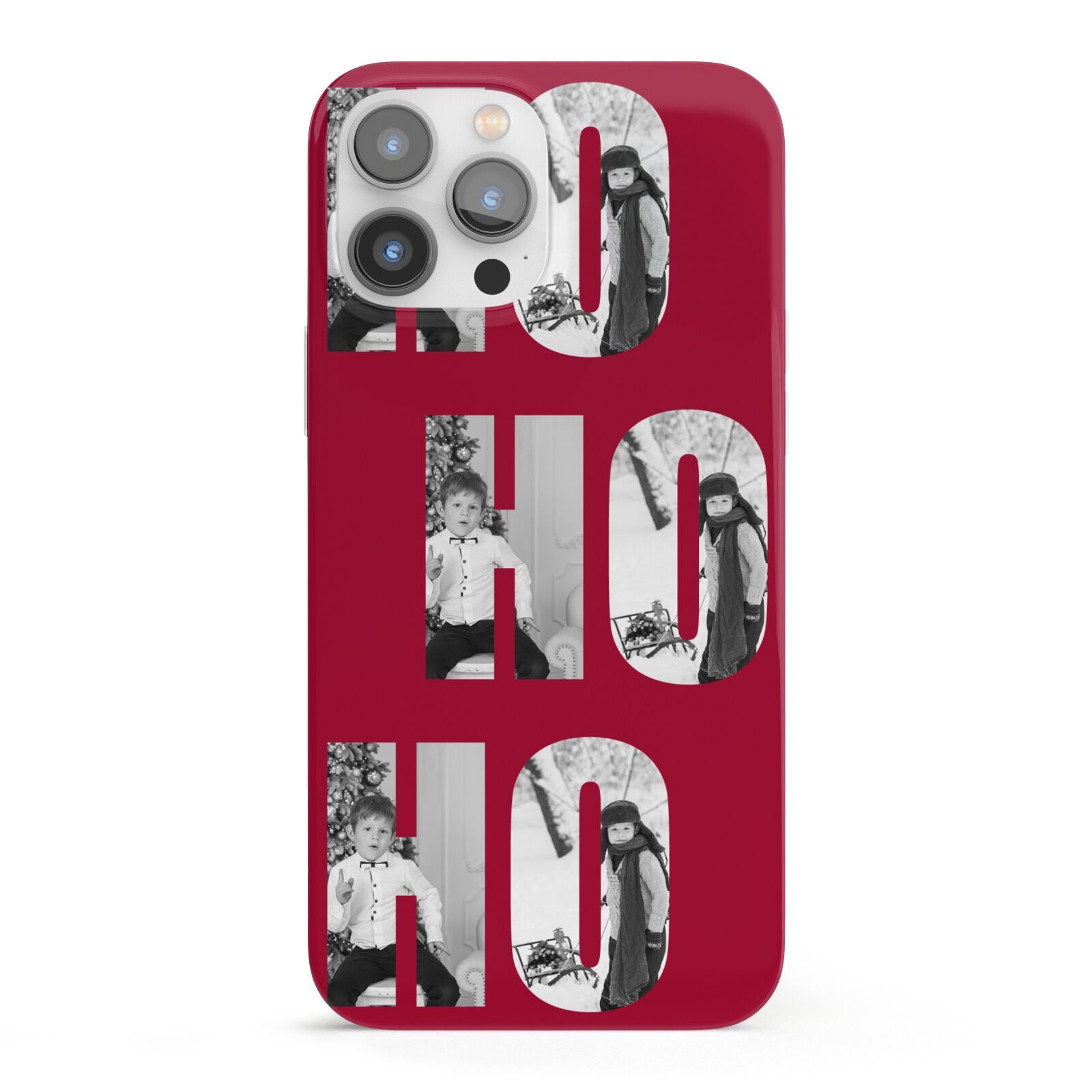 Red Ho Ho Ho Photo Upload Christmas iPhone 13 Pro Max Full Wrap 3D Snap Case