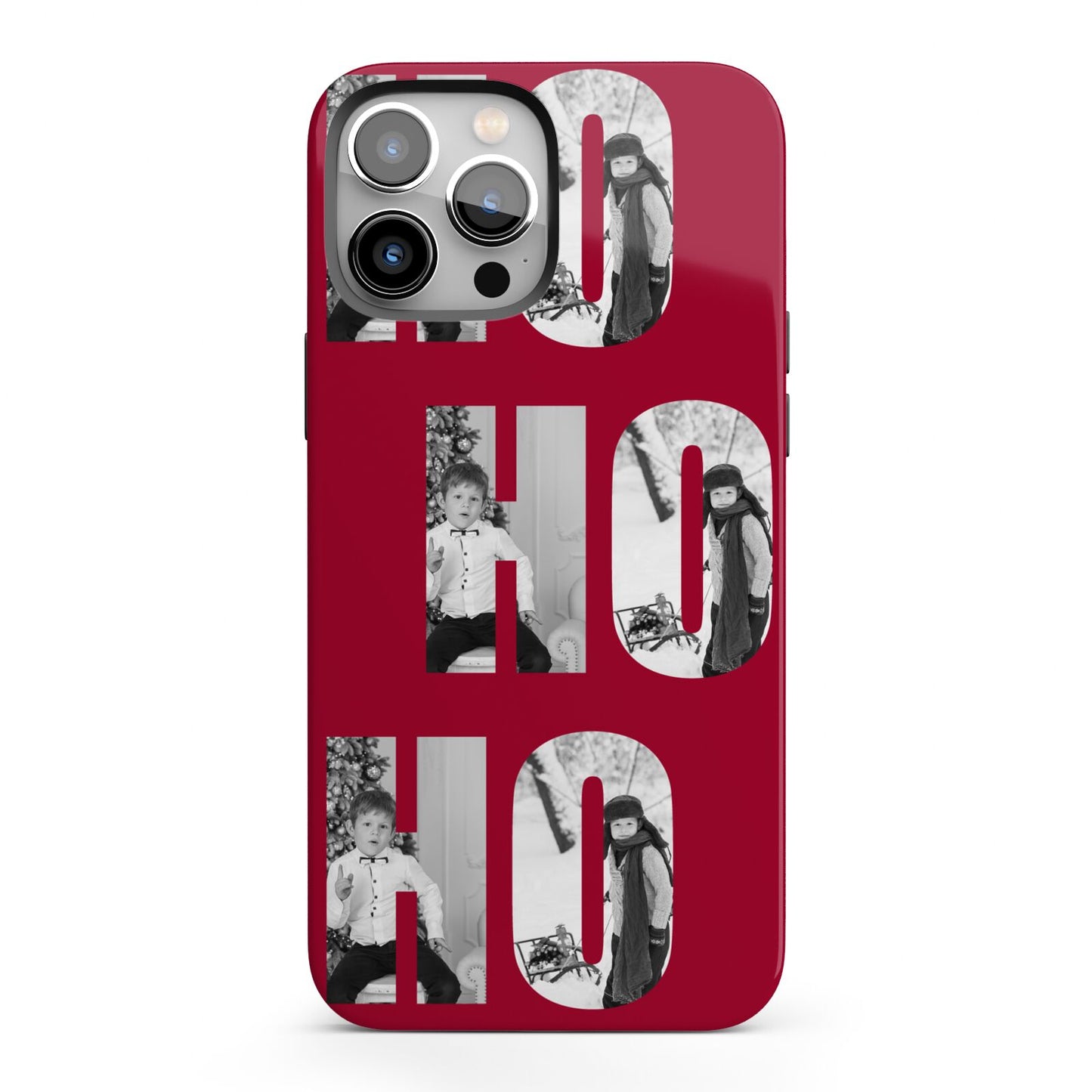 Red Ho Ho Ho Photo Upload Christmas iPhone 13 Pro Max Full Wrap 3D Tough Case