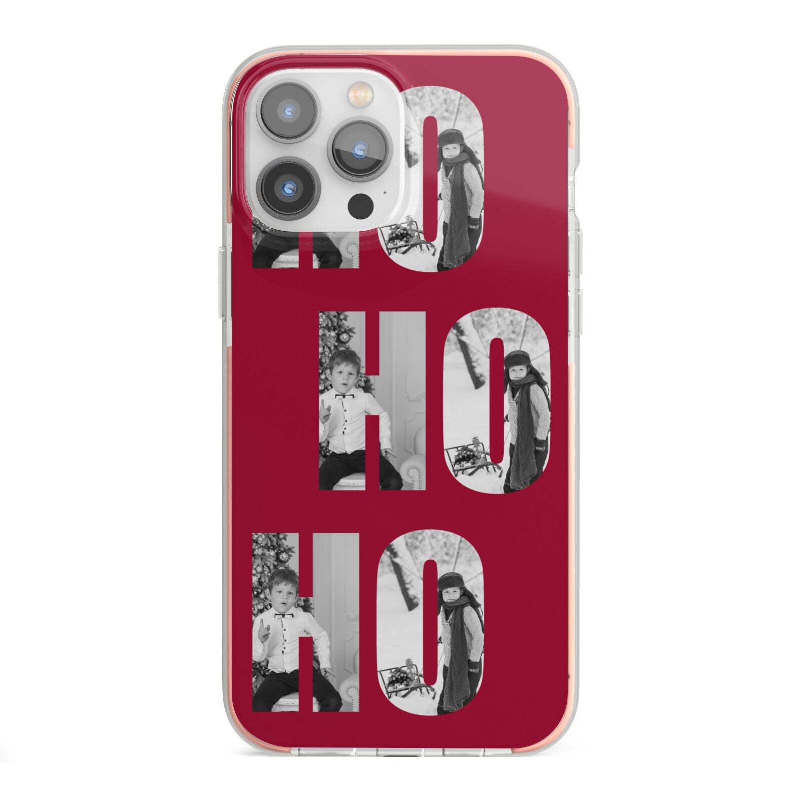 Red Ho Ho Ho Photo Upload Christmas iPhone 13 Pro Max TPU Impact Case with Pink Edges