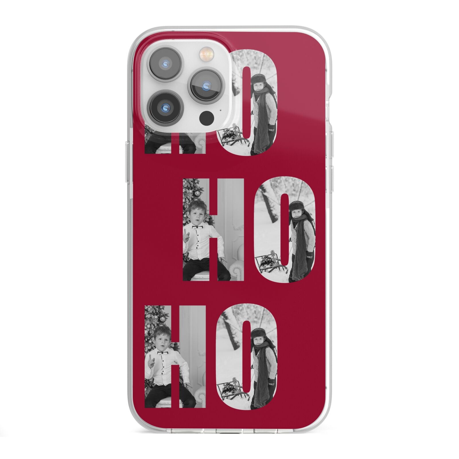 Red Ho Ho Ho Photo Upload Christmas iPhone 13 Pro Max TPU Impact Case with White Edges