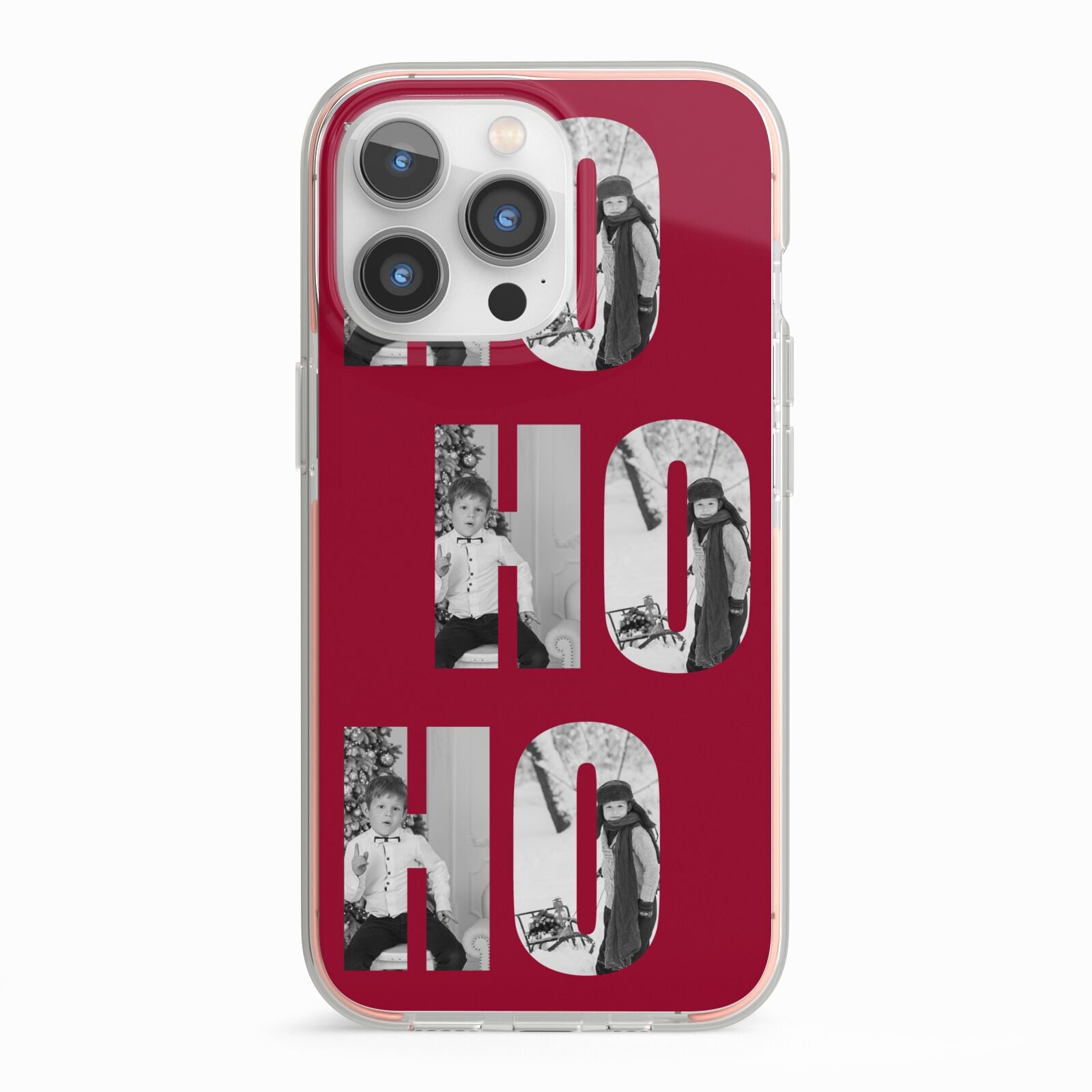 Red Ho Ho Ho Photo Upload Christmas iPhone 13 Pro TPU Impact Case with Pink Edges