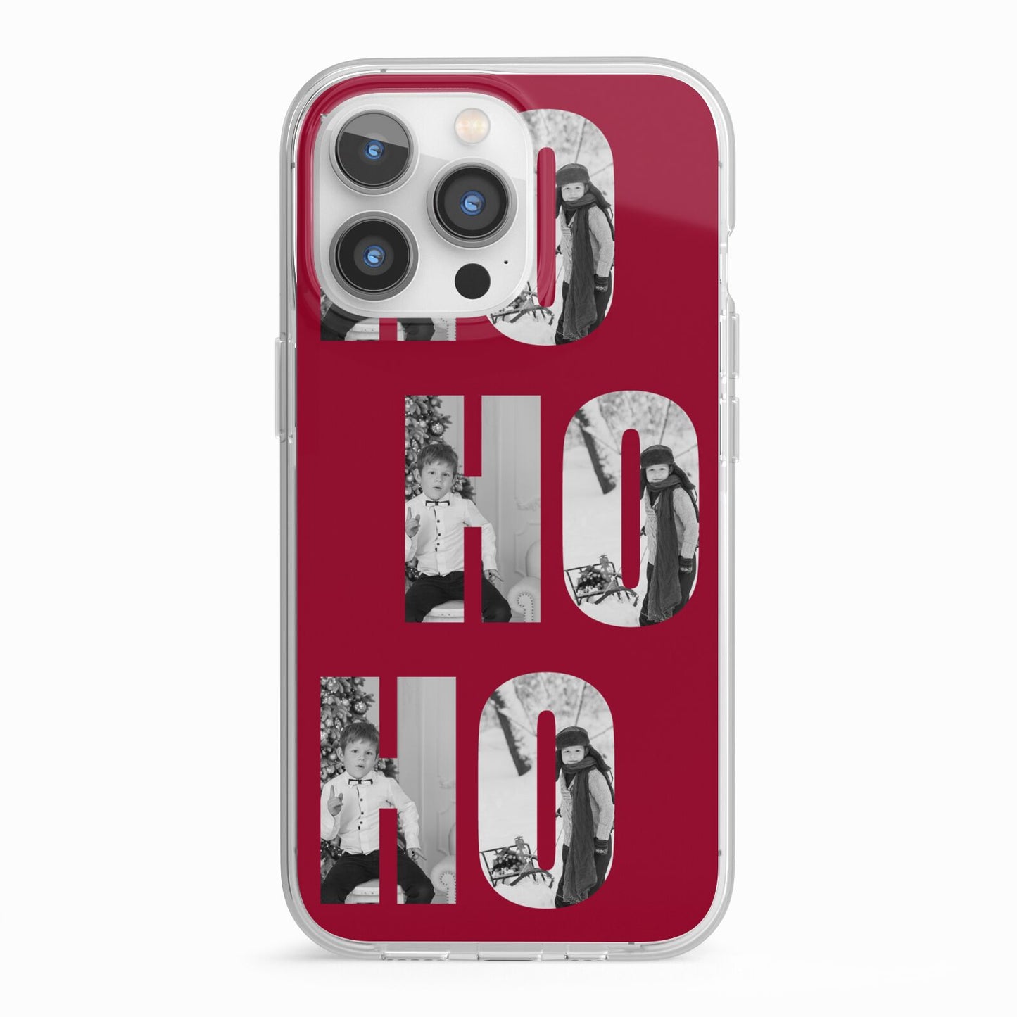 Red Ho Ho Ho Photo Upload Christmas iPhone 13 Pro TPU Impact Case with White Edges