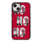 Red Ho Ho Ho Photo Upload Christmas iPhone 14 Black Impact Case on Silver phone