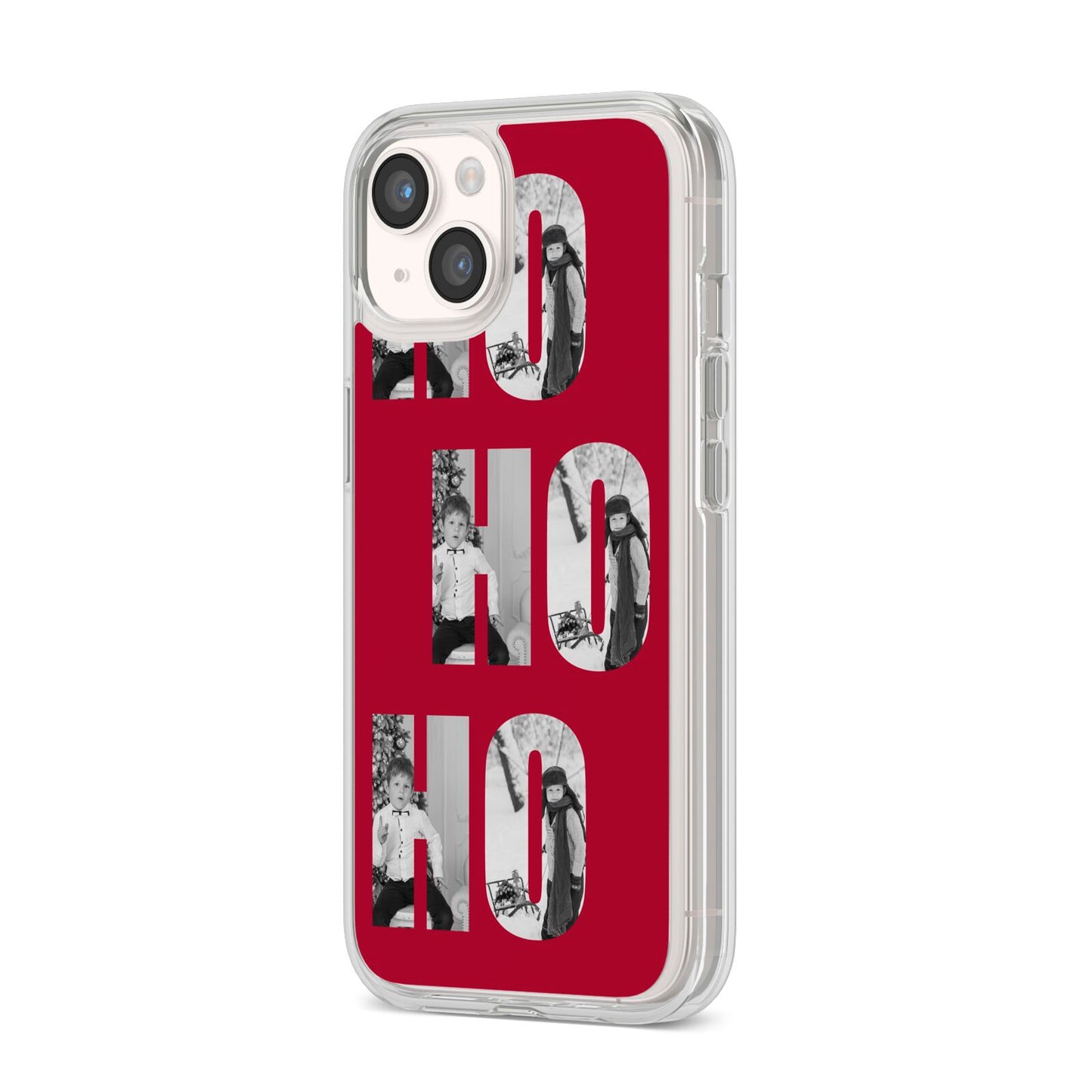 Red Ho Ho Ho Photo Upload Christmas iPhone 14 Clear Tough Case Starlight Angled Image