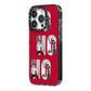 Red Ho Ho Ho Photo Upload Christmas iPhone 14 Pro Black Impact Case Side Angle on Silver phone