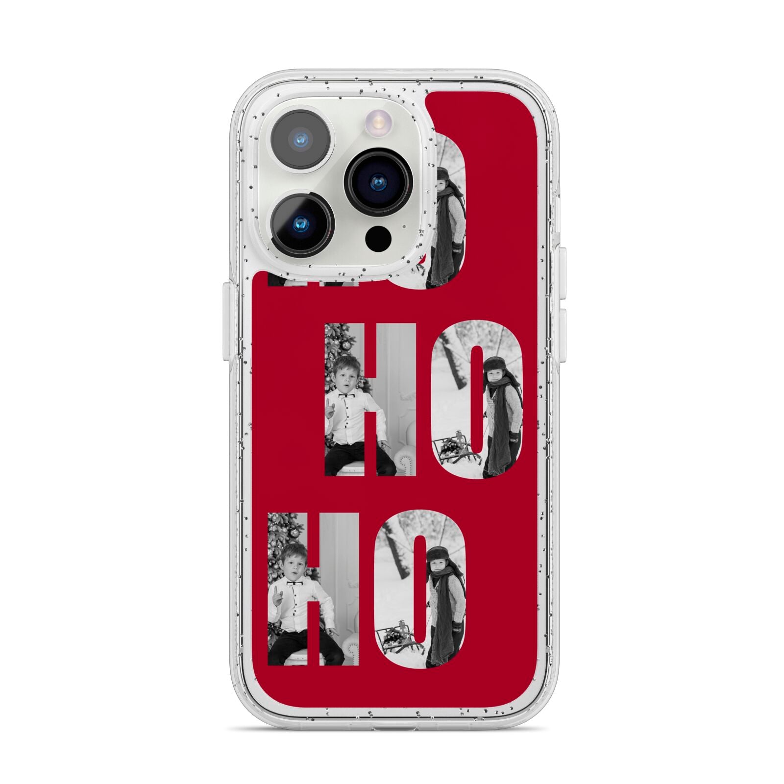 Red Ho Ho Ho Photo Upload Christmas iPhone 14 Pro Glitter Tough Case Silver