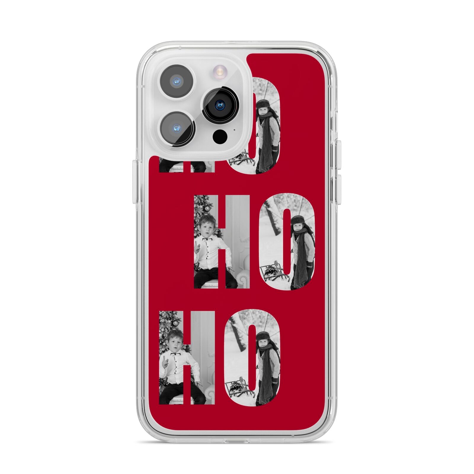 Red Ho Ho Ho Photo Upload Christmas iPhone 14 Pro Max Clear Tough Case Silver