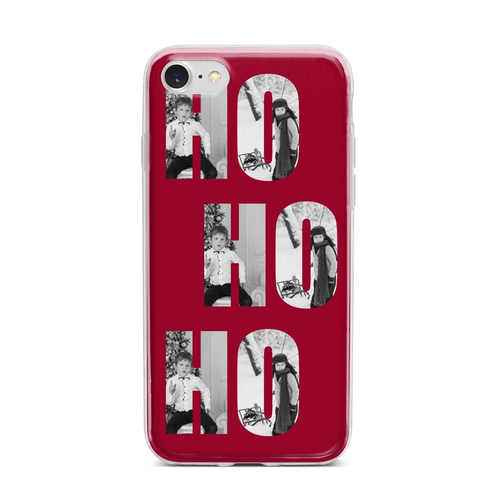 Red Ho Ho Ho Photo Upload Christmas iPhone 7 Bumper Case on Silver iPhone