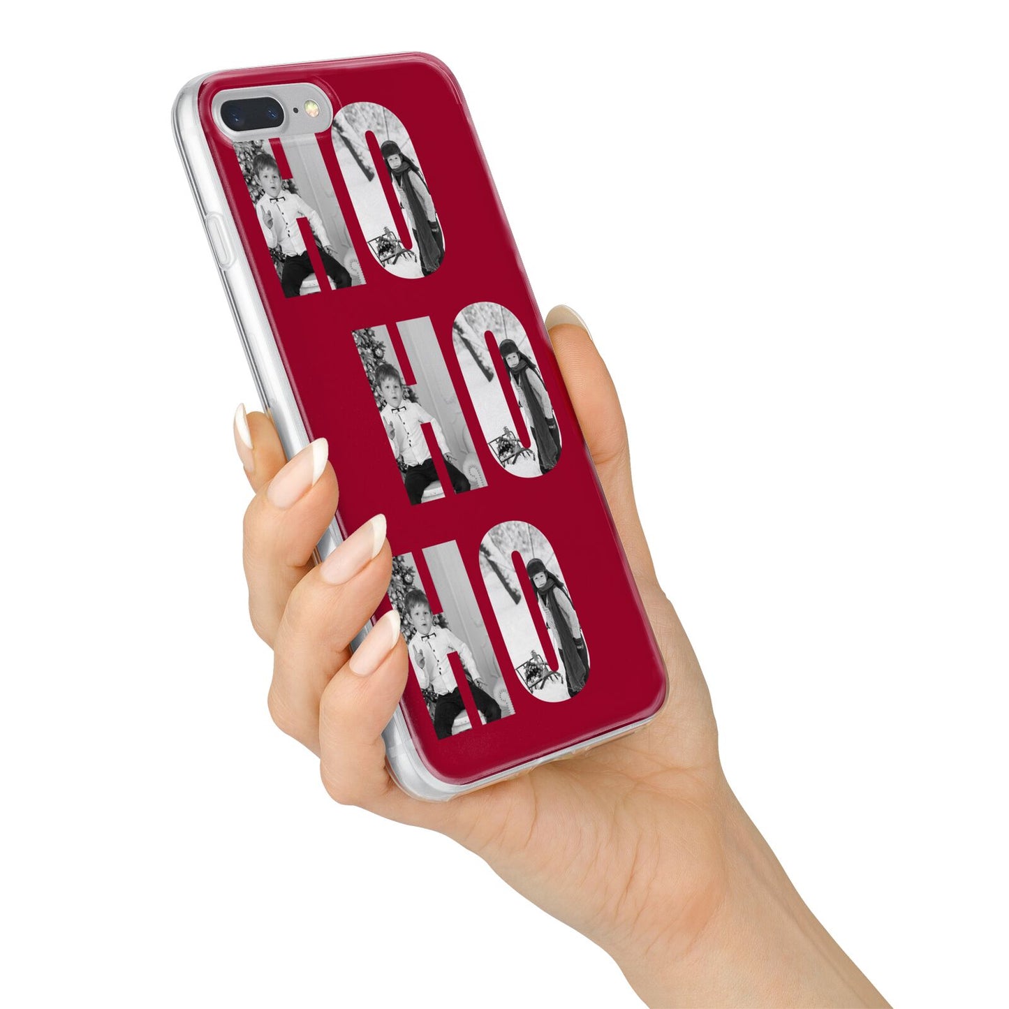 Red Ho Ho Ho Photo Upload Christmas iPhone 7 Plus Bumper Case on Silver iPhone Alternative Image