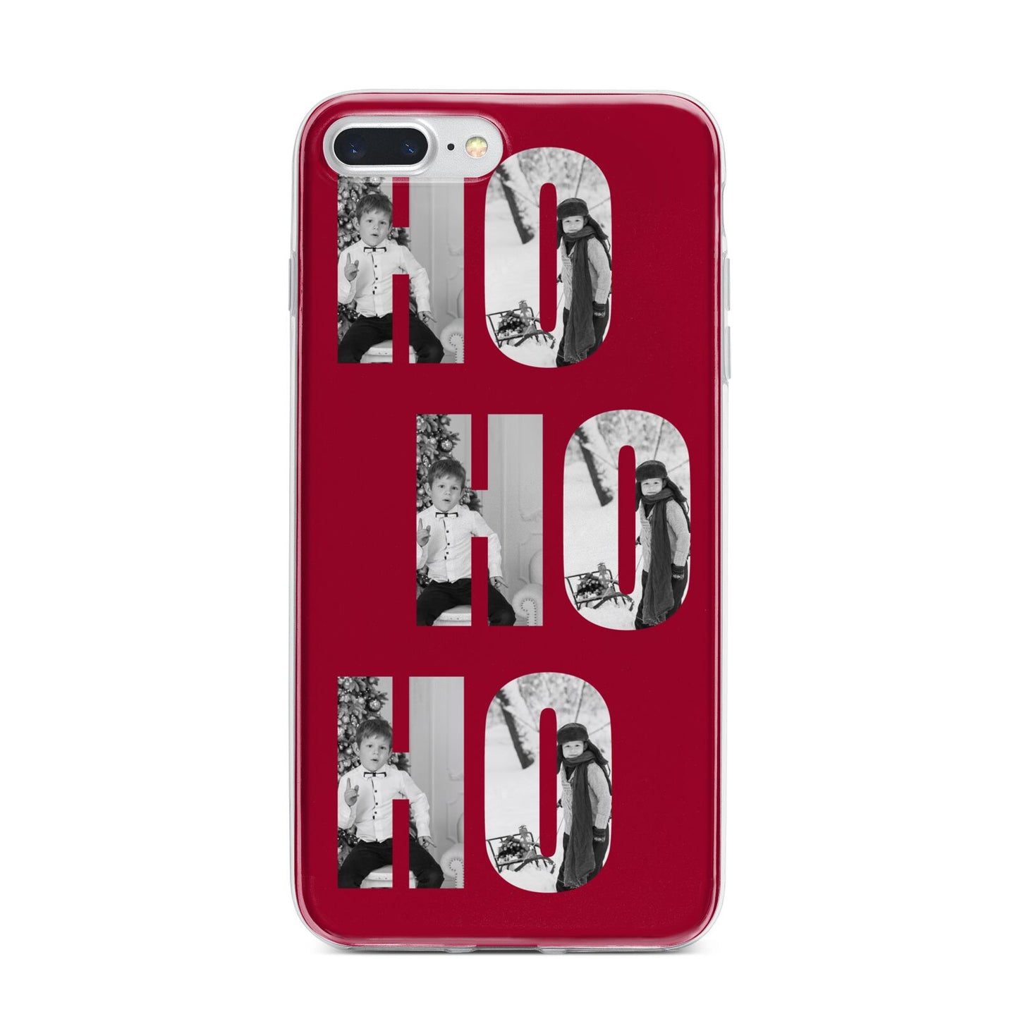 Red Ho Ho Ho Photo Upload Christmas iPhone 7 Plus Bumper Case on Silver iPhone