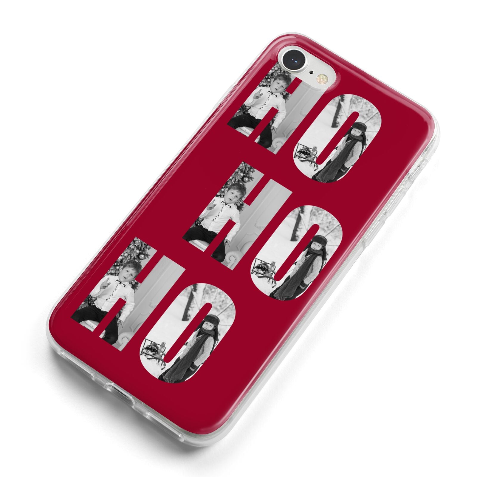 Red Ho Ho Ho Photo Upload Christmas iPhone 8 Bumper Case on Silver iPhone Alternative Image