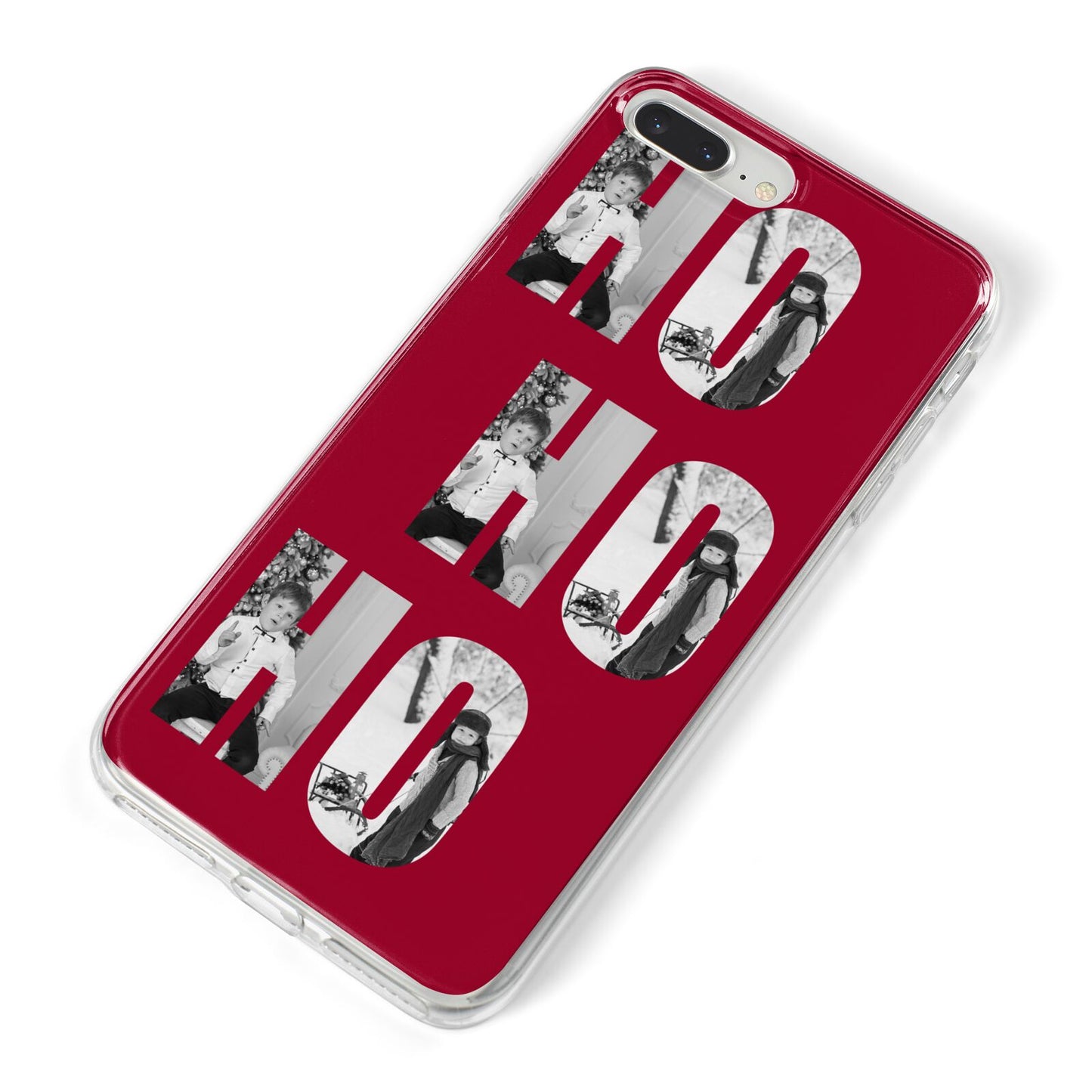 Red Ho Ho Ho Photo Upload Christmas iPhone 8 Plus Bumper Case on Silver iPhone Alternative Image