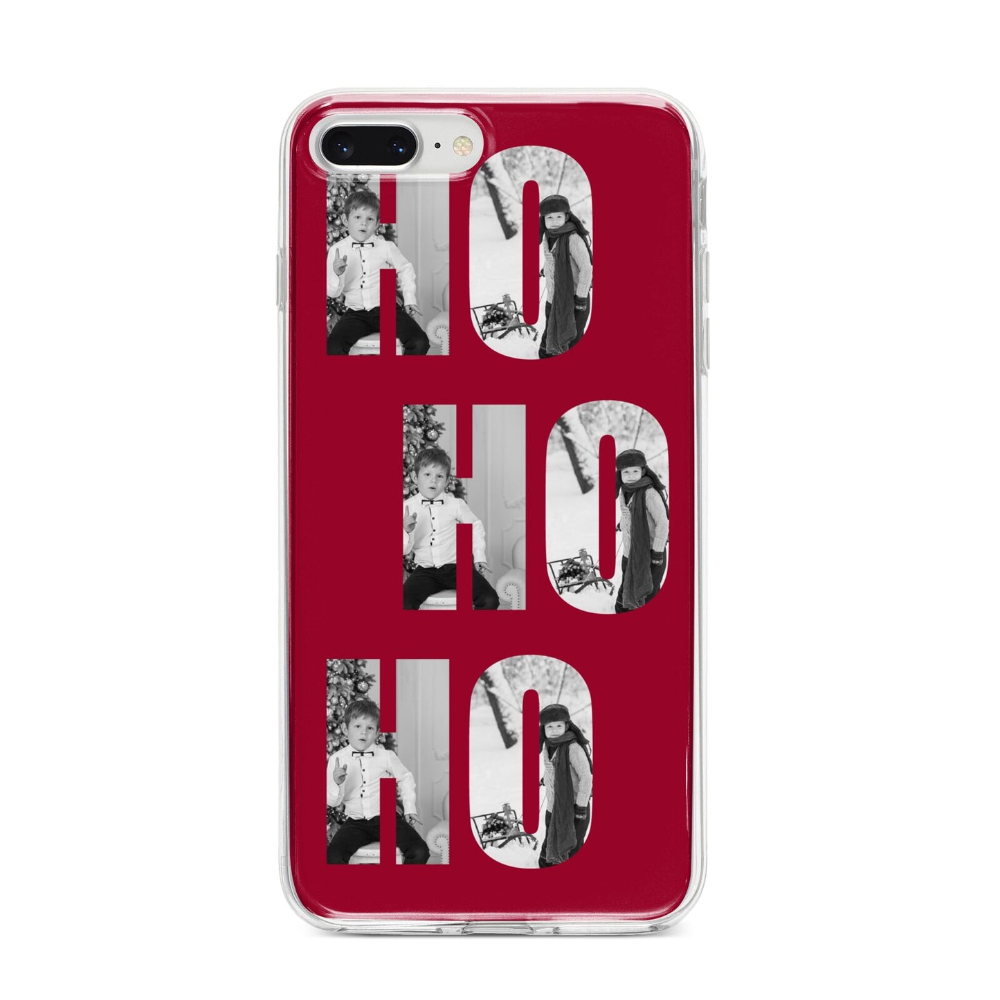 Red Ho Ho Ho Photo Upload Christmas iPhone 8 Plus Bumper Case on Silver iPhone
