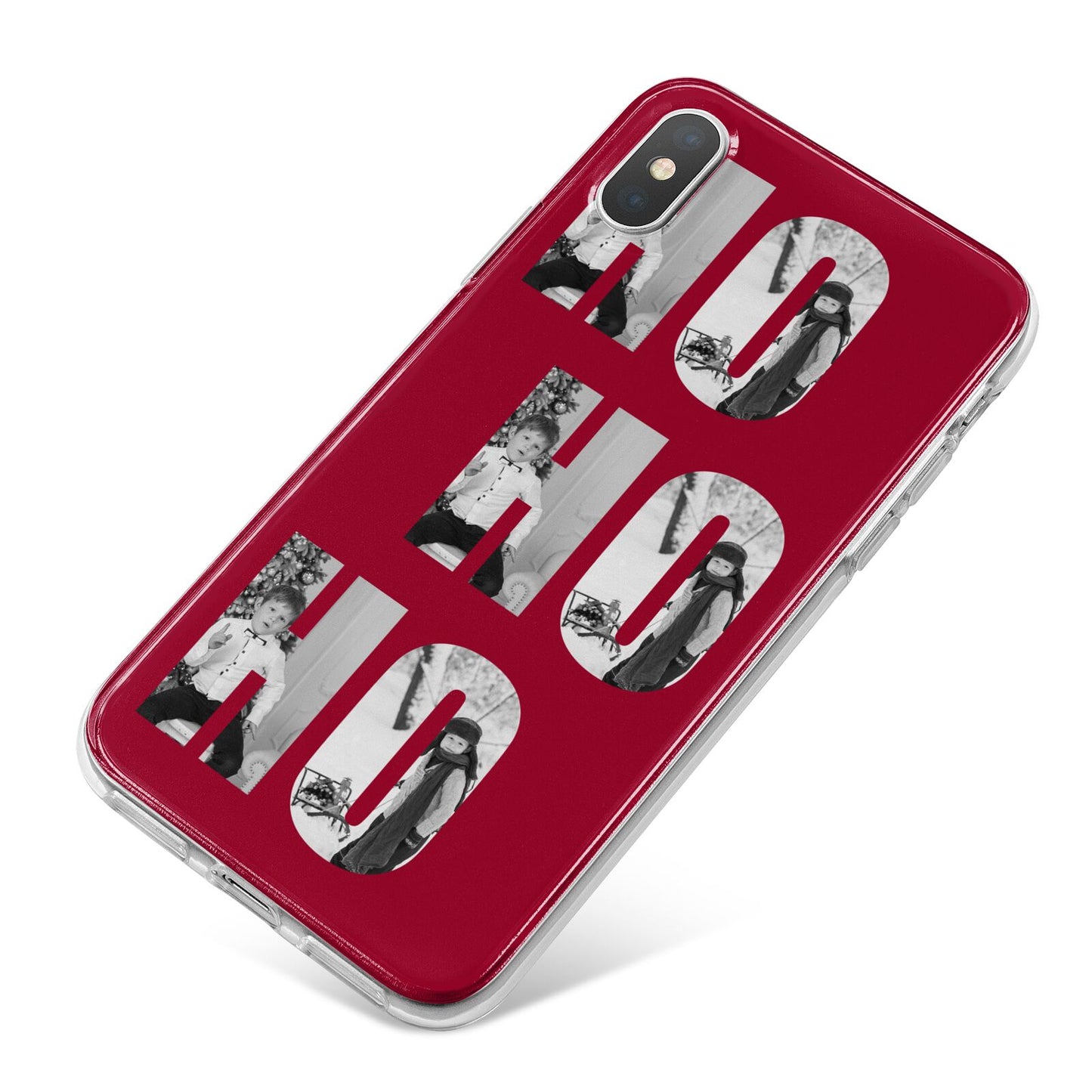 Red Ho Ho Ho Photo Upload Christmas iPhone X Bumper Case on Silver iPhone