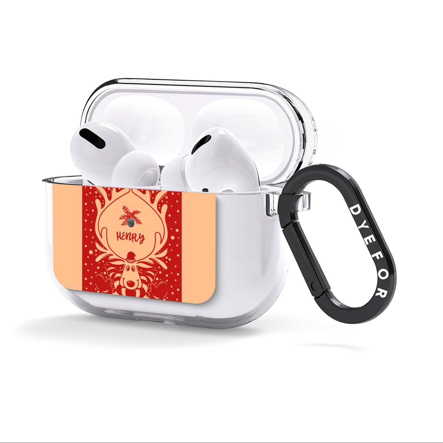 Red Personalised Rudolph AirPods Clear Case 3rd Gen Side Image