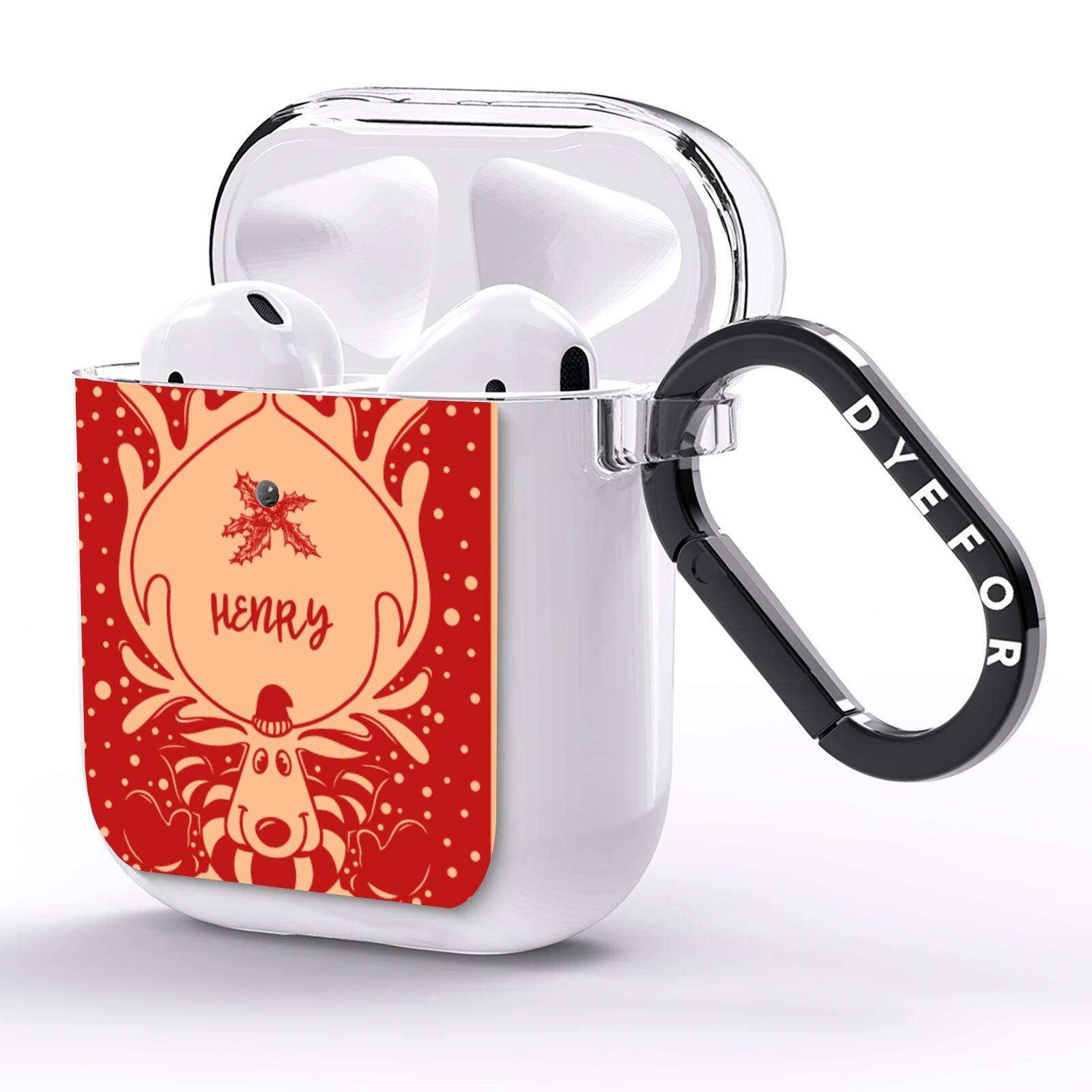 Red Personalised Rudolph AirPods Clear Case Side Image