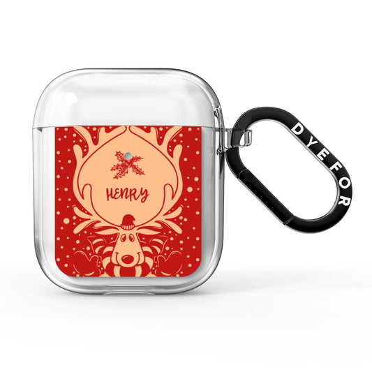 Red Personalised Rudolph AirPods Clear Case