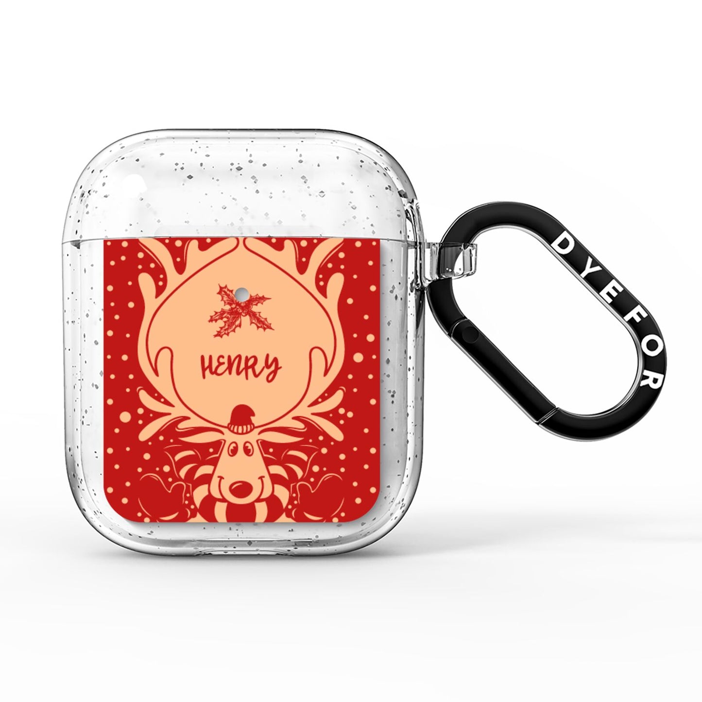 Red Personalised Rudolph AirPods Glitter Case