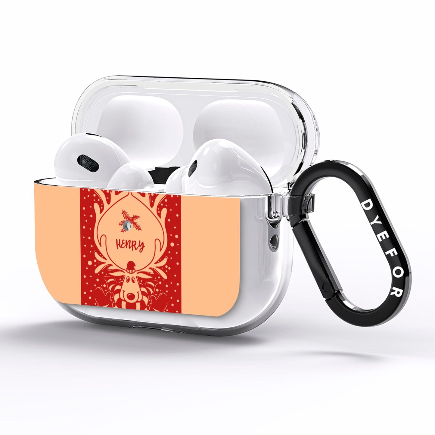 Red Personalised Rudolph AirPods Pro Clear Case Side Image