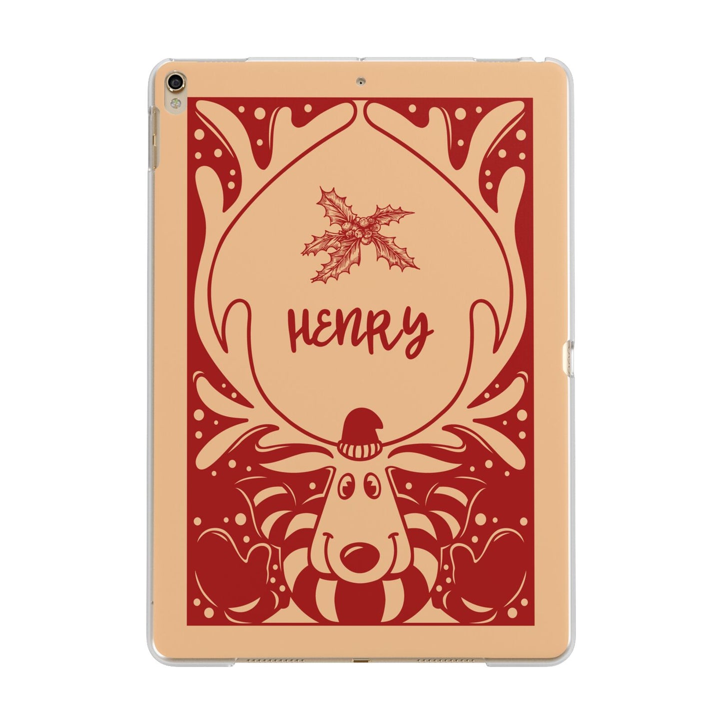 Red Personalised Rudolph Apple iPad Gold Case