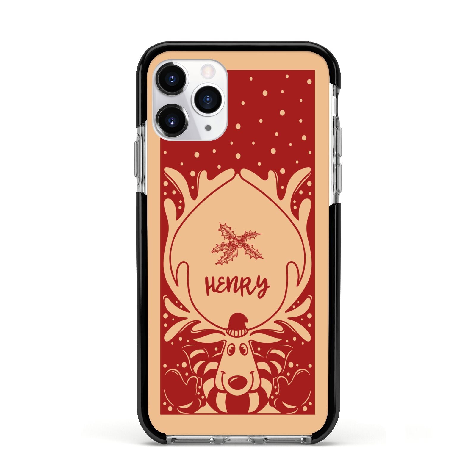 Red Personalised Rudolph Apple iPhone 11 Pro in Silver with Black Impact Case