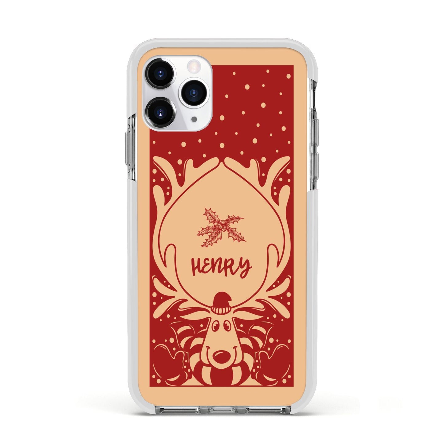 Red Personalised Rudolph Apple iPhone 11 Pro in Silver with White Impact Case