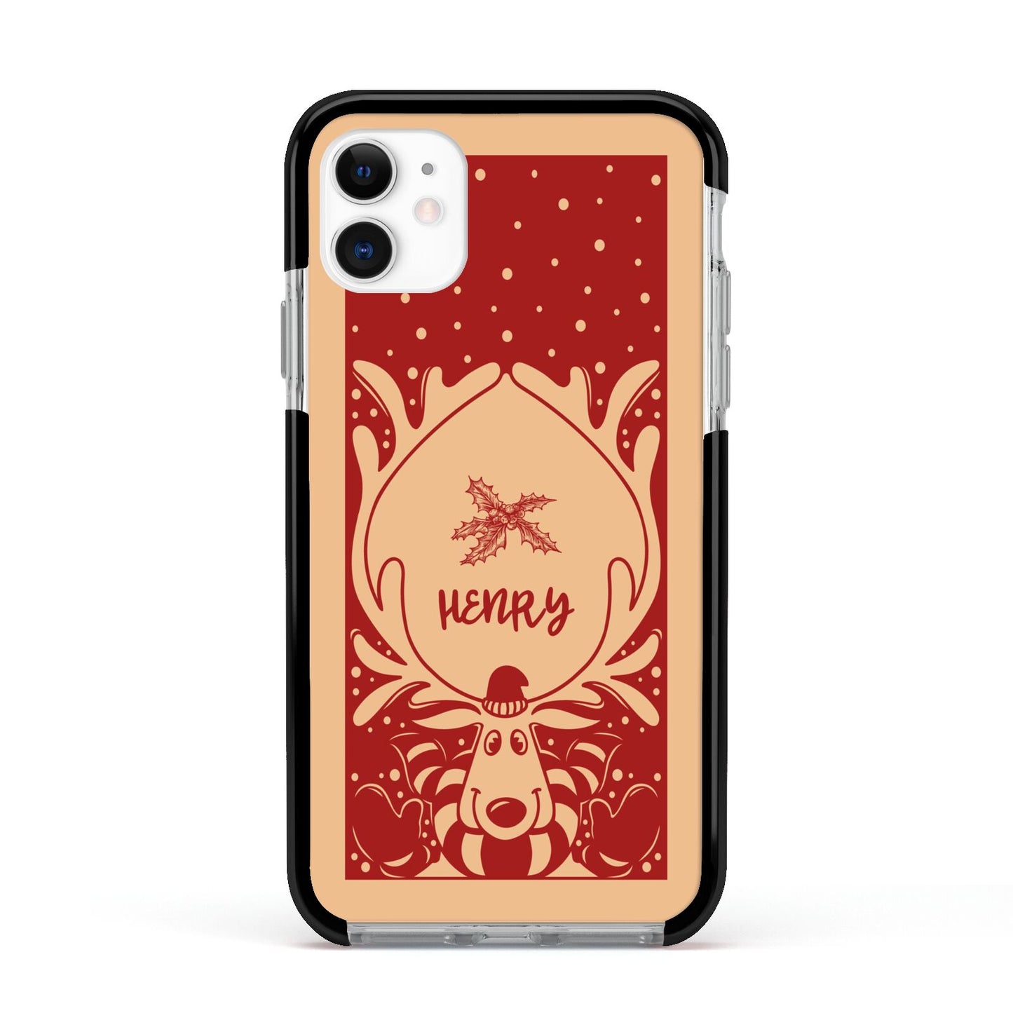 Red Personalised Rudolph Apple iPhone 11 in White with Black Impact Case