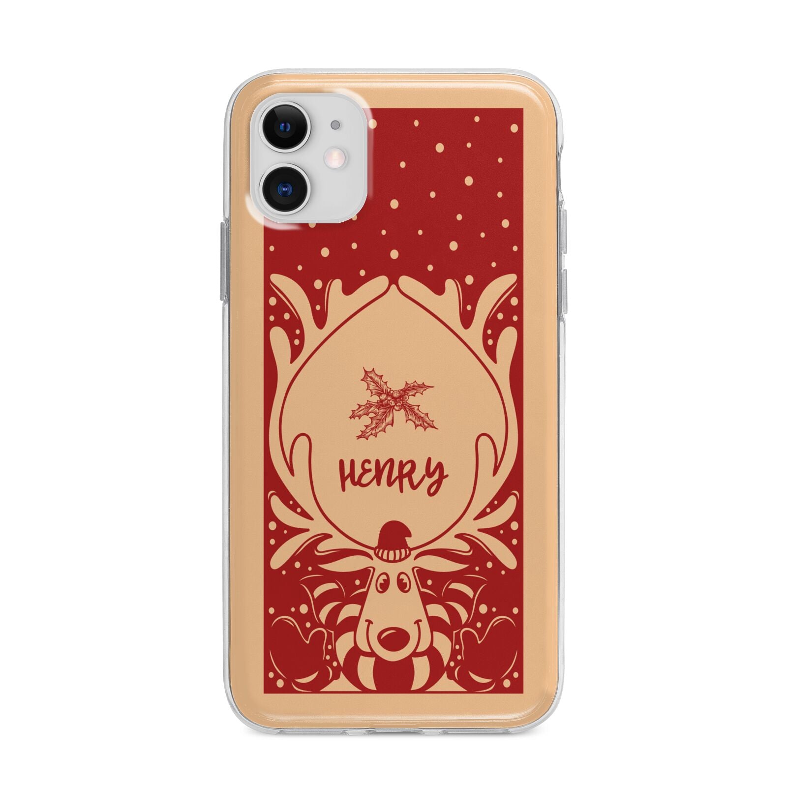 Red Personalised Rudolph Apple iPhone 11 in White with Bumper Case