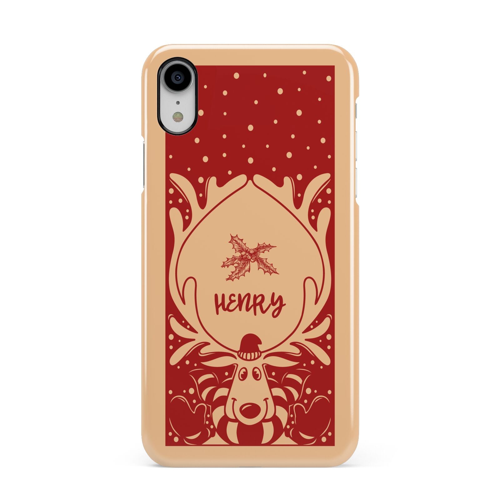 Red Personalised Rudolph Apple iPhone XR White 3D Snap Case