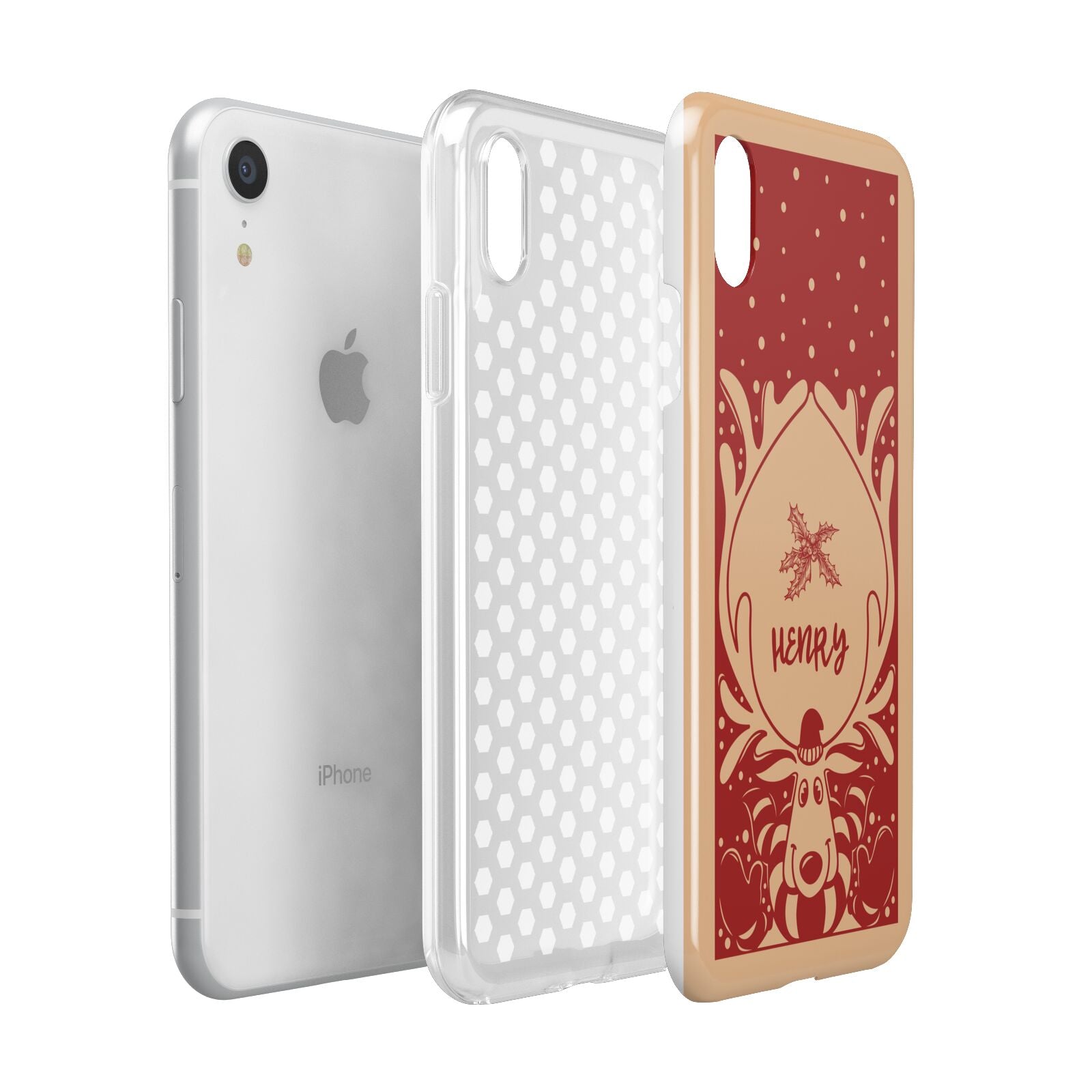 Red Personalised Rudolph Apple iPhone XR White 3D Tough Case Expanded view