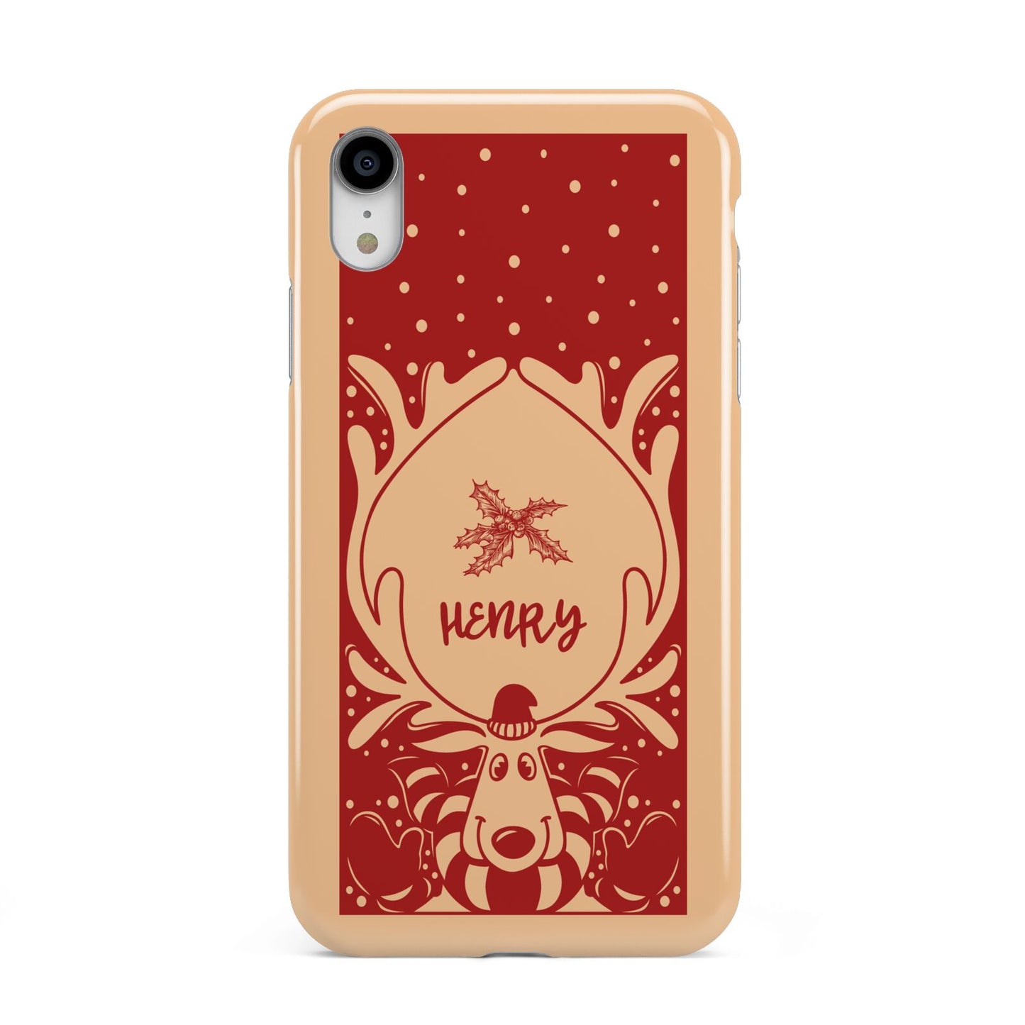 Red Personalised Rudolph Apple iPhone XR White 3D Tough Case