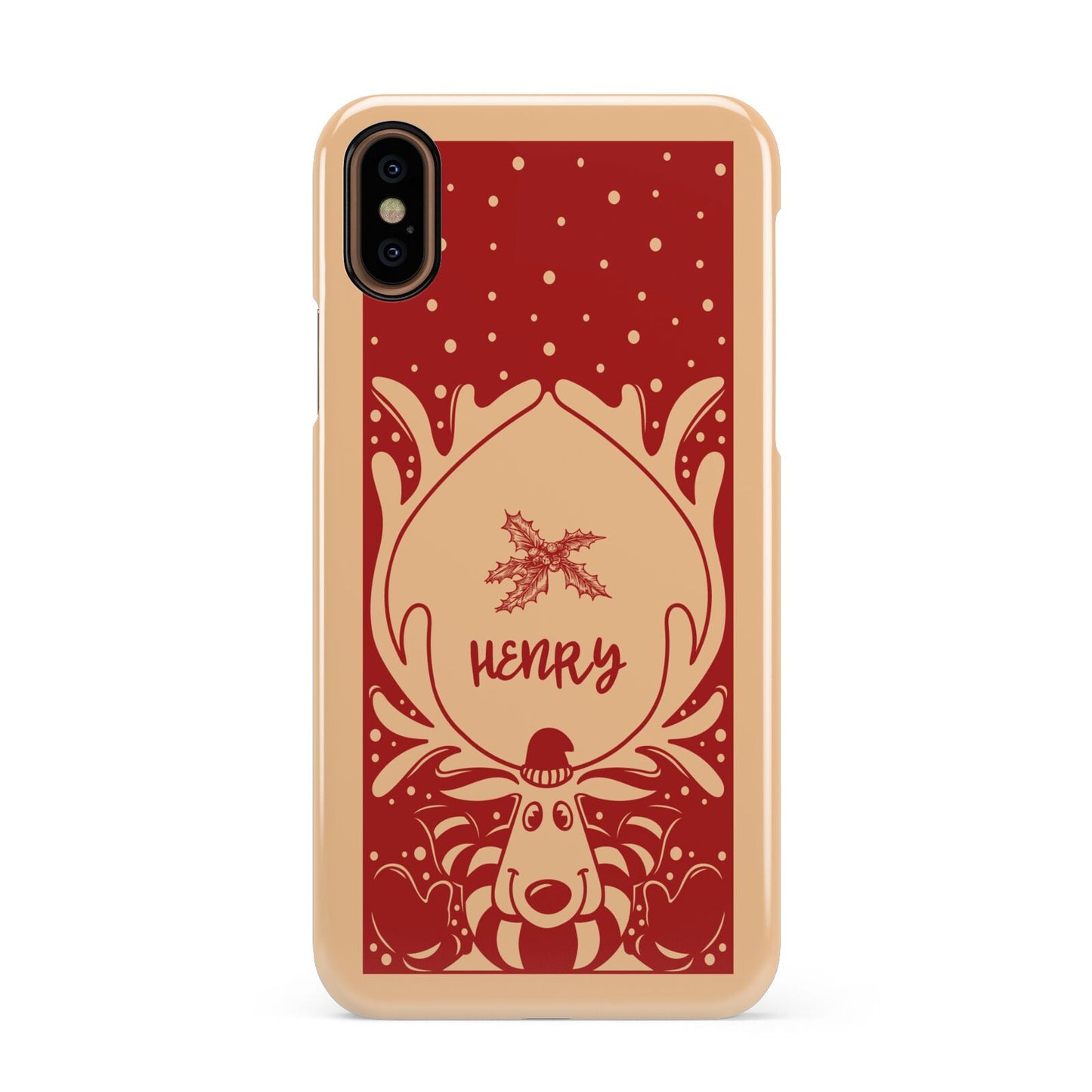 Red Personalised Rudolph Apple iPhone XS 3D Snap Case