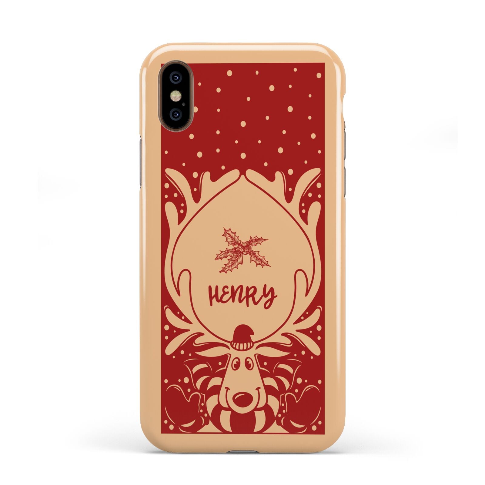 Red Personalised Rudolph Apple iPhone XS 3D Tough