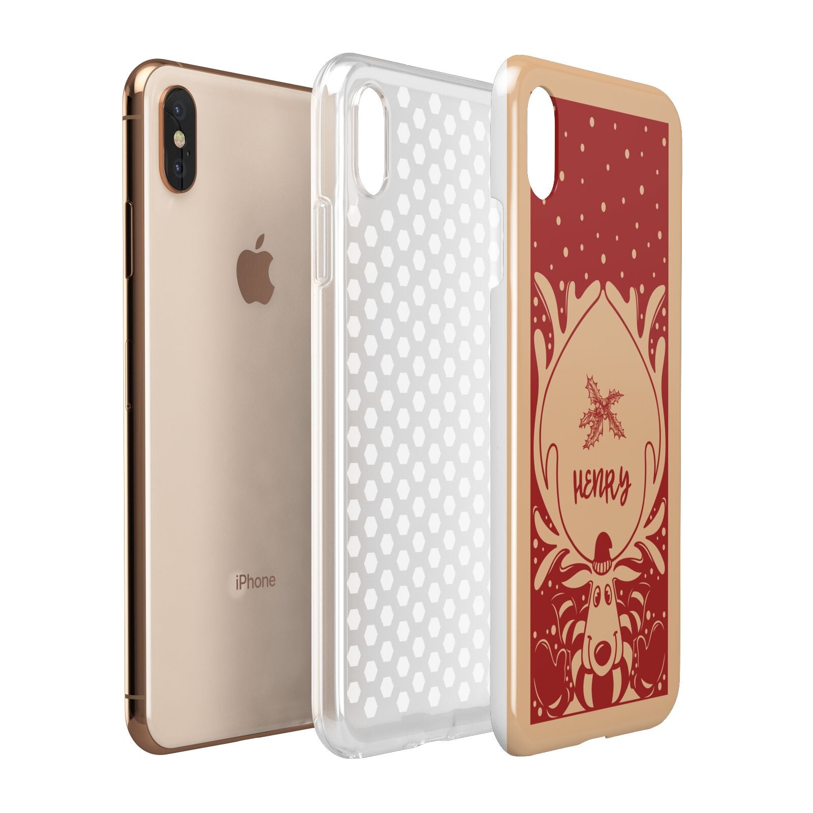 Red Personalised Rudolph Apple iPhone Xs Max 3D Tough Case Expanded View