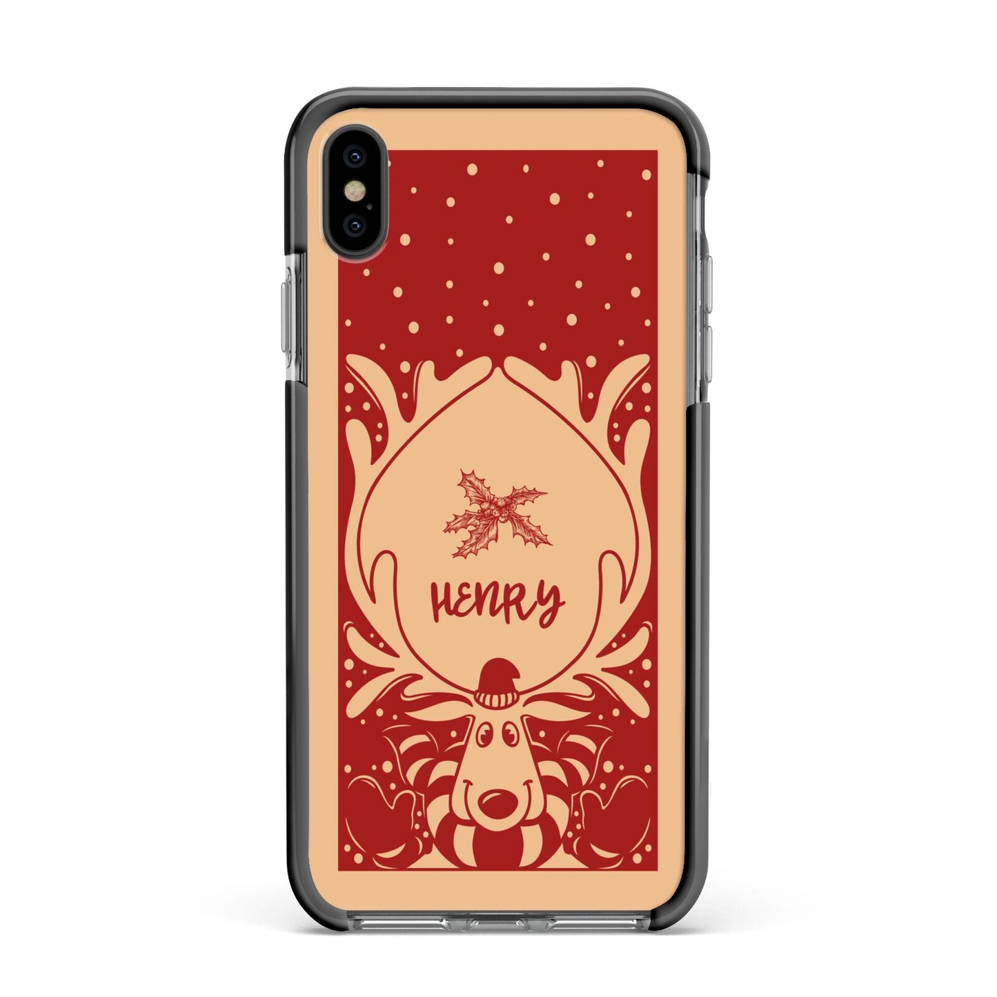 Red Personalised Rudolph Apple iPhone Xs Max Impact Case Black Edge on Black Phone