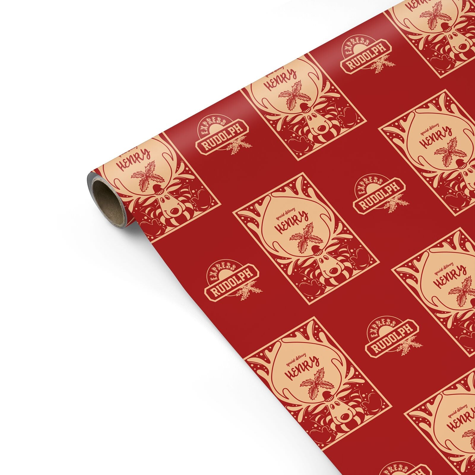 Red Personalised Rudolph Personalised Gift Wrap