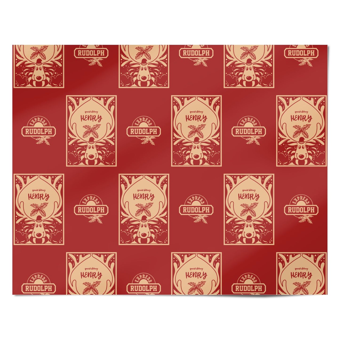 Red Personalised Rudolph Personalised Wrapping Paper Alternative