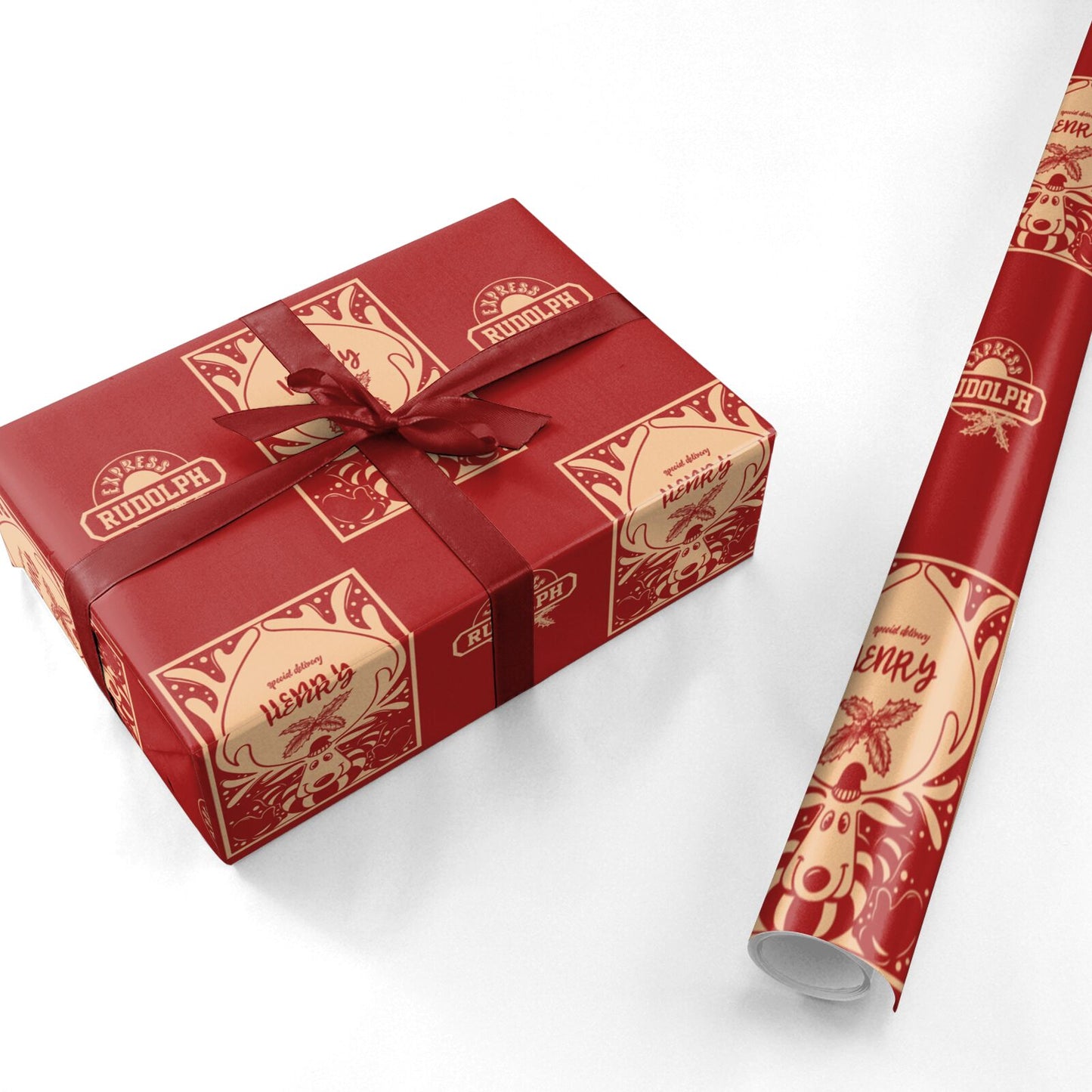 Red Personalised Rudolph Personalised Wrapping Paper