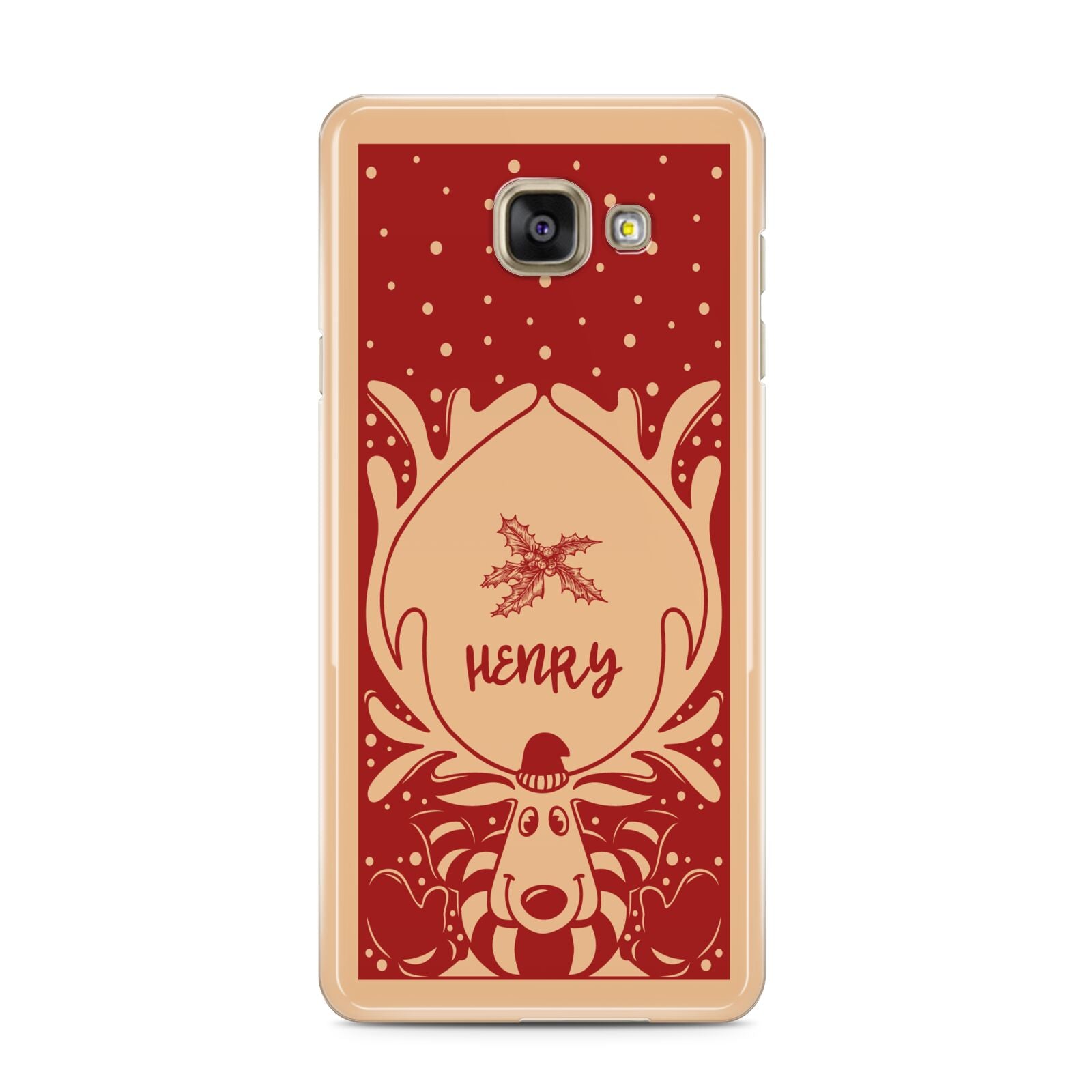 Red Personalised Rudolph Samsung Galaxy A3 2016 Case on gold phone