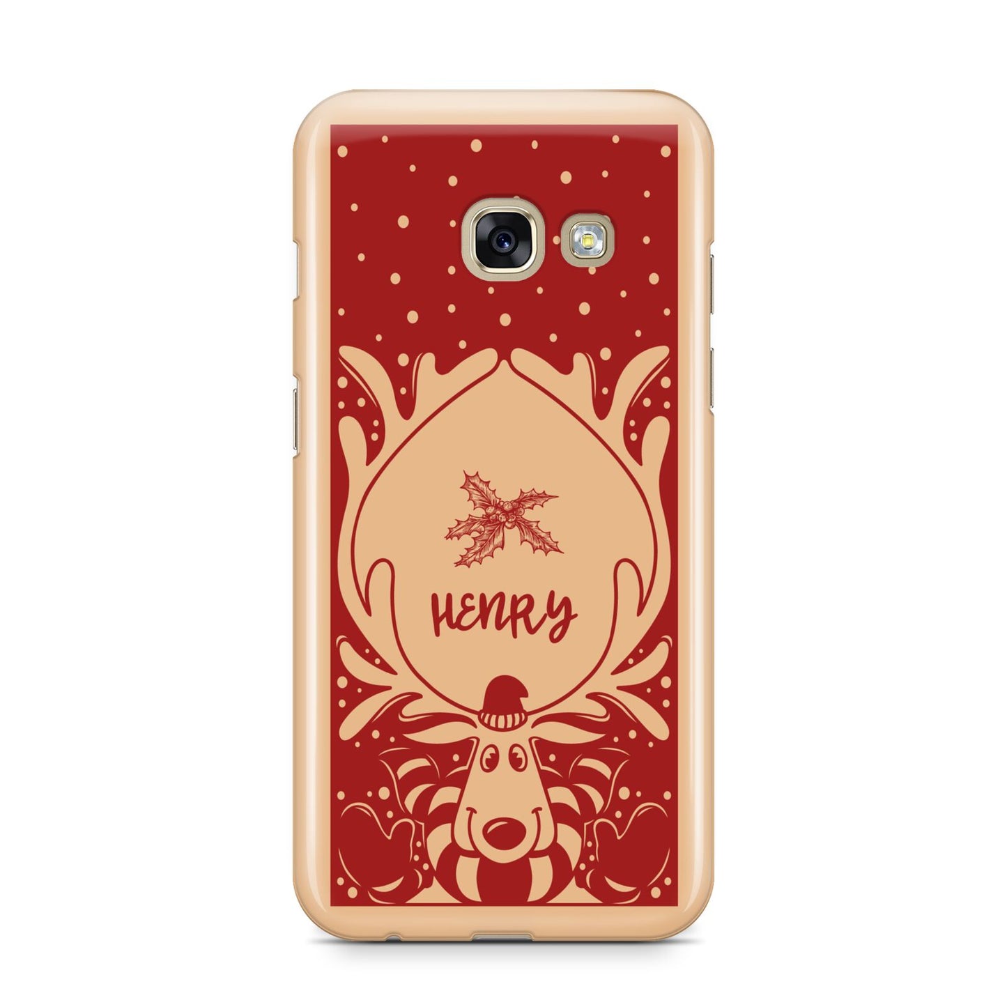 Red Personalised Rudolph Samsung Galaxy A3 2017 Case on gold phone