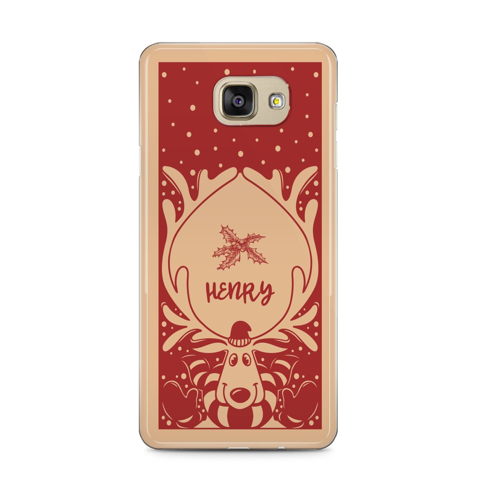 Red Personalised Rudolph Samsung Galaxy A5 2016 Case on gold phone