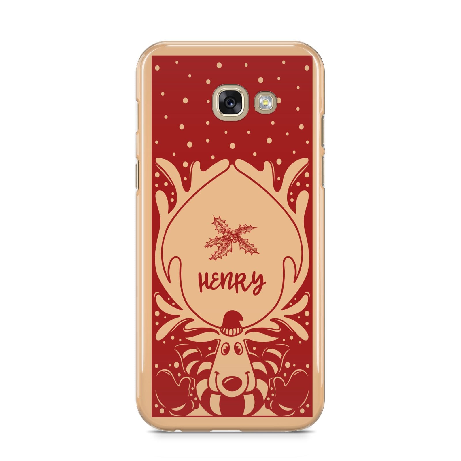 Red Personalised Rudolph Samsung Galaxy A5 2017 Case on gold phone