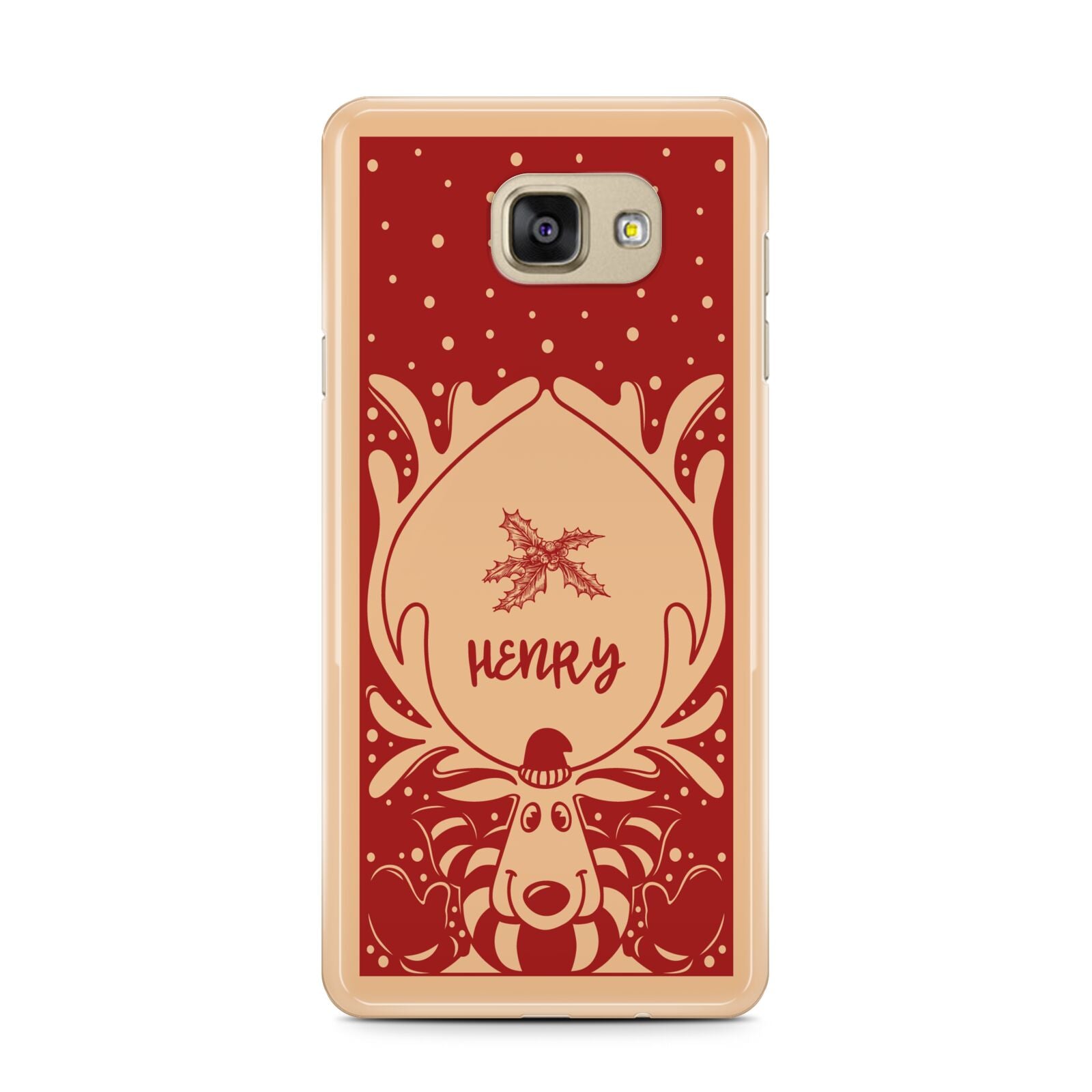 Red Personalised Rudolph Samsung Galaxy A7 2016 Case on gold phone