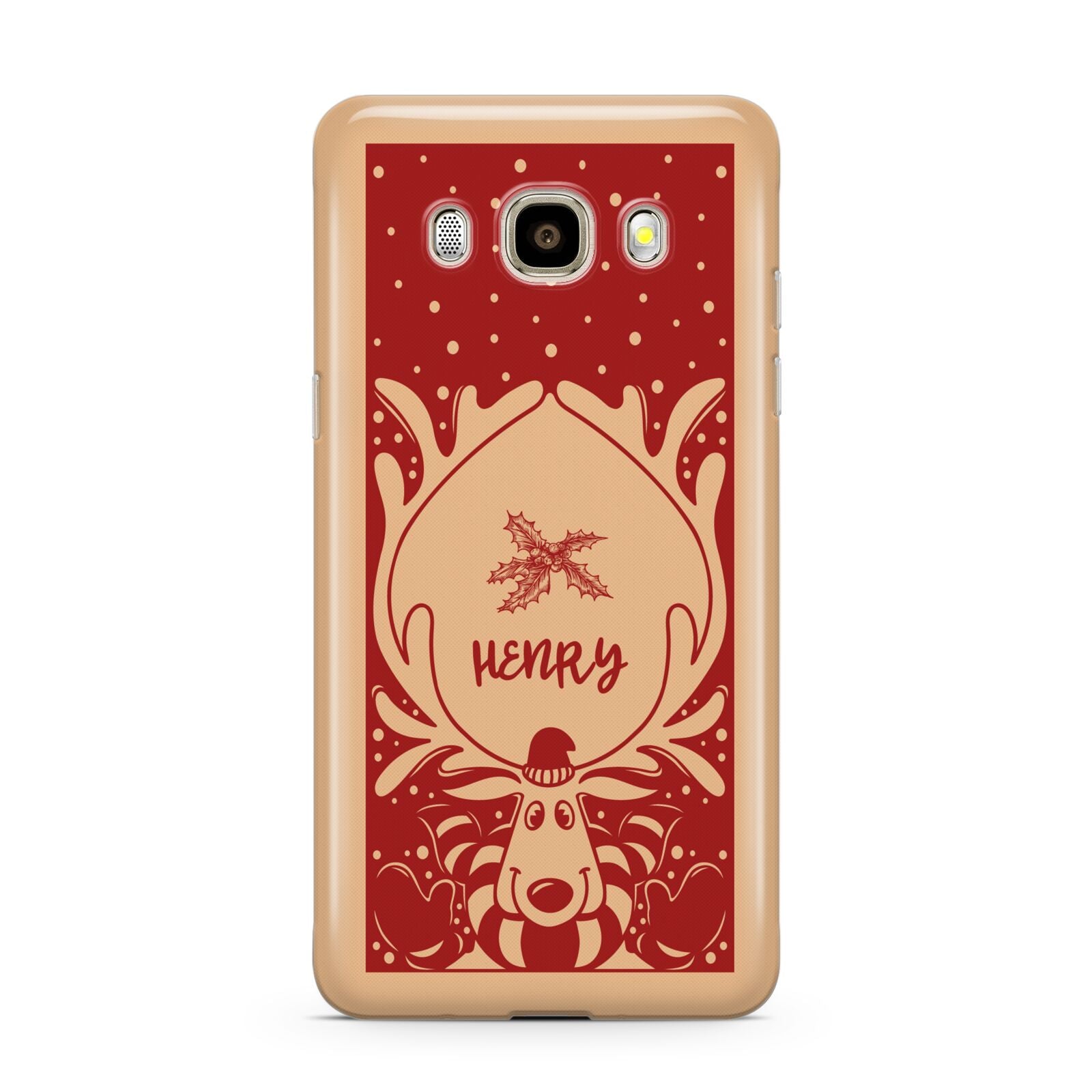 Red Personalised Rudolph Samsung Galaxy J7 2016 Case on gold phone