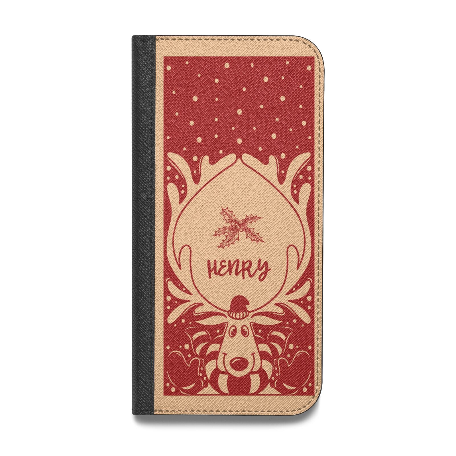 Red Personalised Rudolph Vegan Leather Flip iPhone Case