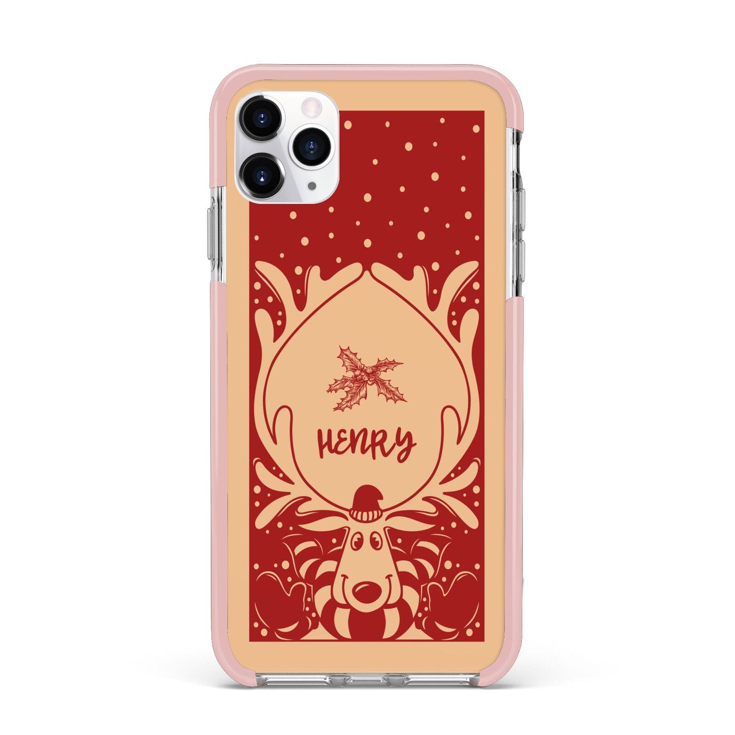 Red Personalised Rudolph iPhone 11 Pro Max Impact Pink Edge Case