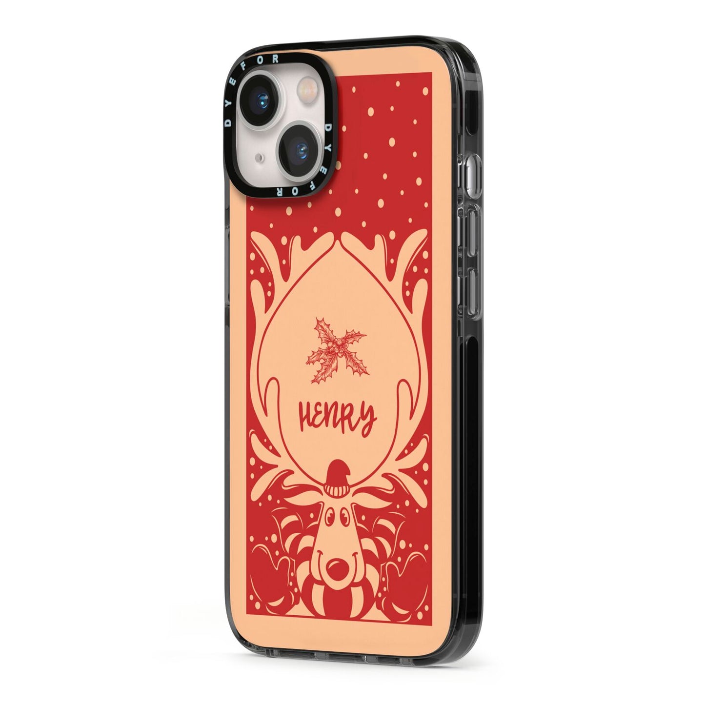 Red Personalised Rudolph iPhone 13 Black Impact Case Side Angle on Silver phone